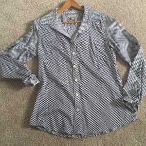 Black and white drop print button down